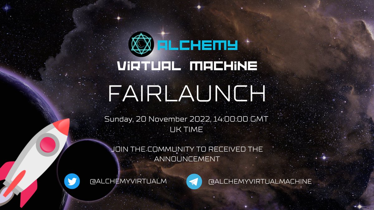 AlchemyVirtualM's tweet image. 📢Only 24hrs left to get a chance to buy AVM on Selfdrop or on contract, fairlaunch will start soon. All buyers will  proceed to pancakeswap. Fairlaunch countdown can now be monitored in this link:
timeanddate.com/countdown/laun…

Time until Sunday, 20 November 2022, 14:00:00 GMT UK Time