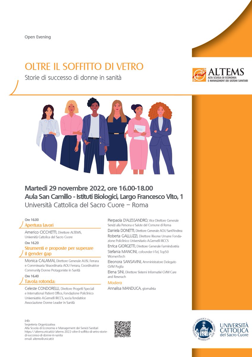𝐏𝐞𝐫 𝐫𝐨𝐦𝐩𝐞𝐫𝐞 𝐢𝐥 "𝐬𝐨𝐟𝐟𝐢𝐭𝐭𝐨 𝐝𝐢 𝐯𝐞𝐭𝐫𝐨" 𝐥𝐚 𝐩𝐚𝐫𝐢𝐭𝐚̀ 𝐝𝐢 𝐠𝐞𝐧𝐞𝐫𝐞 𝐝𝐞𝐯𝐞 𝐞𝐬𝐢𝐬𝐭𝐞𝐫𝐞 𝐚 𝐭𝐮𝐭𝐭𝐢 𝐢 𝐥𝐢𝐯𝐞𝐥𝐥𝐢 𝐝𝐢 𝐜𝐚𝐫𝐫𝐢𝐞𝐫𝐚.
In ALTEMS racconteremo storie di successo di donne in #sanità.
📍 lnkd.in/db64-Jsi