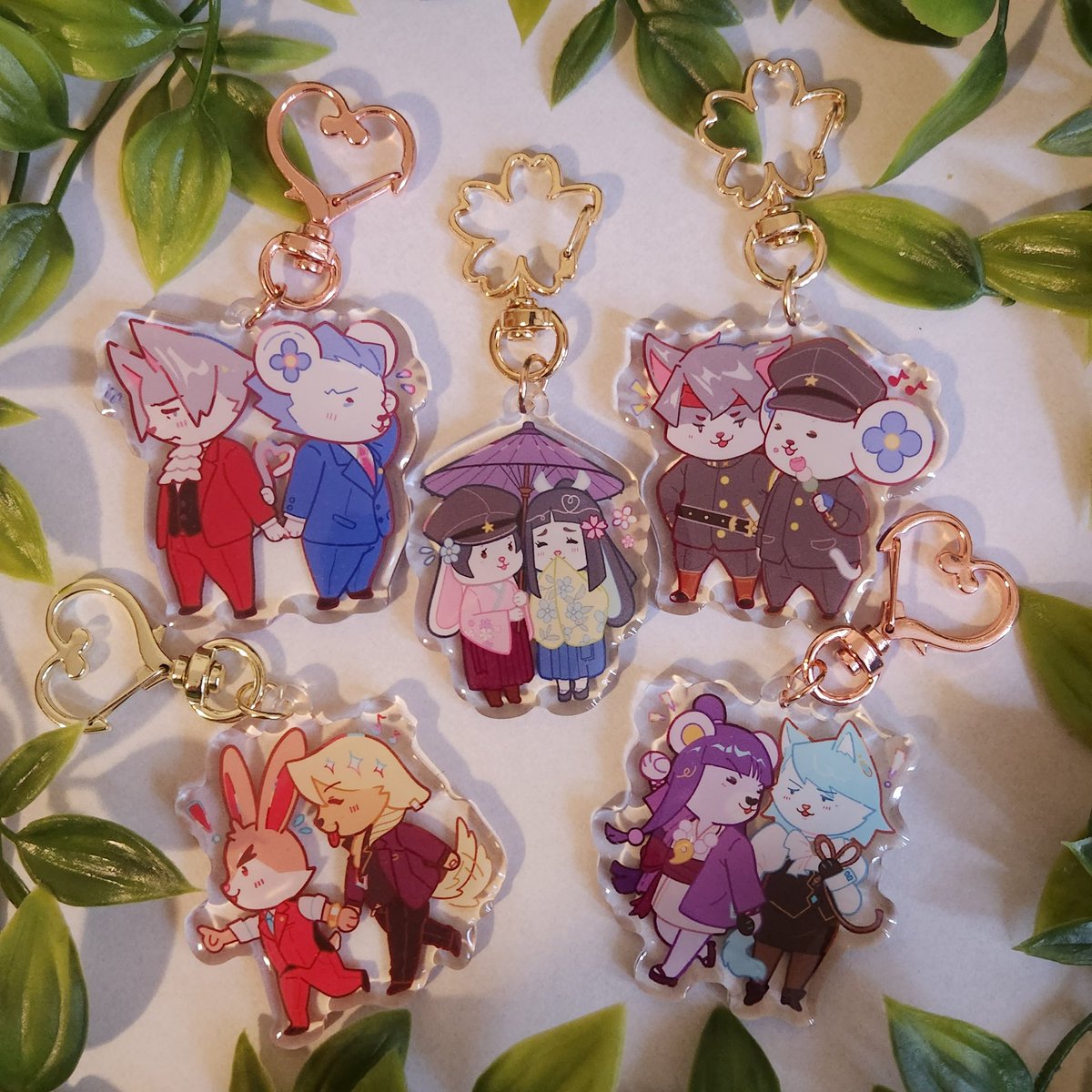 Charm designs that will be available tomorrow for the store re-opening! Each one has a very limited stock so keep an eye out 🤗 #AceAttorney #tgaa #narumitsu #klapollo #asoryu #franmaya
