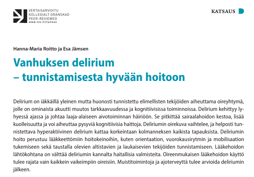 RoittoHM's tweet photo. Uusin @Duodecimlehti tarjoaa tuhdin paketin #delirium tietoa. Kirjoitimme @ejamsen kanssa katsauksen vanhuksen deliriumista. Tunnistaminen on tie hyvään hoitoon, mutta preventio vie vielä parempaan lopputulokseen🧠 

https://t.co/LZoCeqnvjZ

@HelsinkiUniMed @HUS_fi @helsinginsote https://t.co/gUFT4hCL04