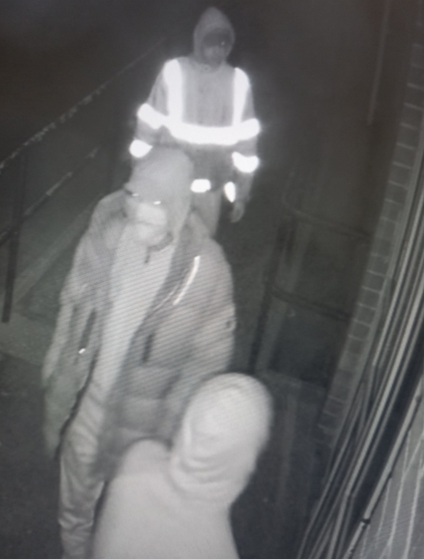 BBCRadioStoke's tweet photo. Burglars have stolen a British Legion poppy collection tin  after breaking into St Mary’s Church Hall in Wistaston, Crewe. @cheshirepolice believe these 3 men could help the investigation https://t.co/mv6rI5H2Zx