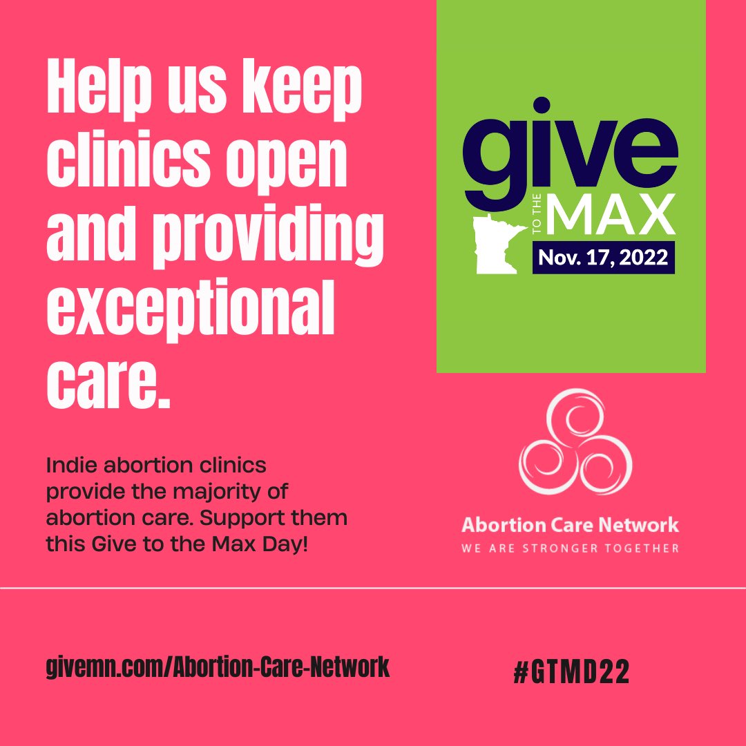 A donation to ACN, helps us address the unique obstacles faced by independent abortion care providers and the communities they serve. With your support, we can keep clinics open and providing exceptional care!

Will you help us reach our #GTMD22 goal?
givemn.org/organization/A…