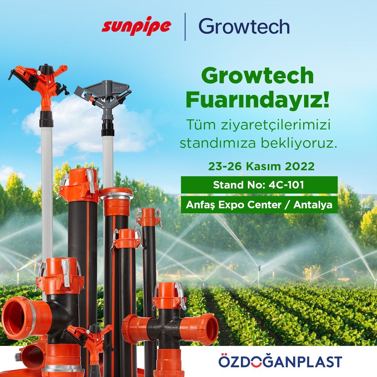 ozdoganplast's tweet photo. 23-26 Kasım tarihlerinde Anfaş Expo Center, Antalya'da tarım sektörünün profesyonellerini bir araya getirecek. Bu yıl 21. kez gerçekleşecek olan Growtech Tarım Fuarında sizleri standımızda ağırlamaktan mutluluk duyacağız. Görüşmek üzere!

#Antalya #Growtech #Growtech2022 #Anfaş https://t.co/GzSB2qGfFS