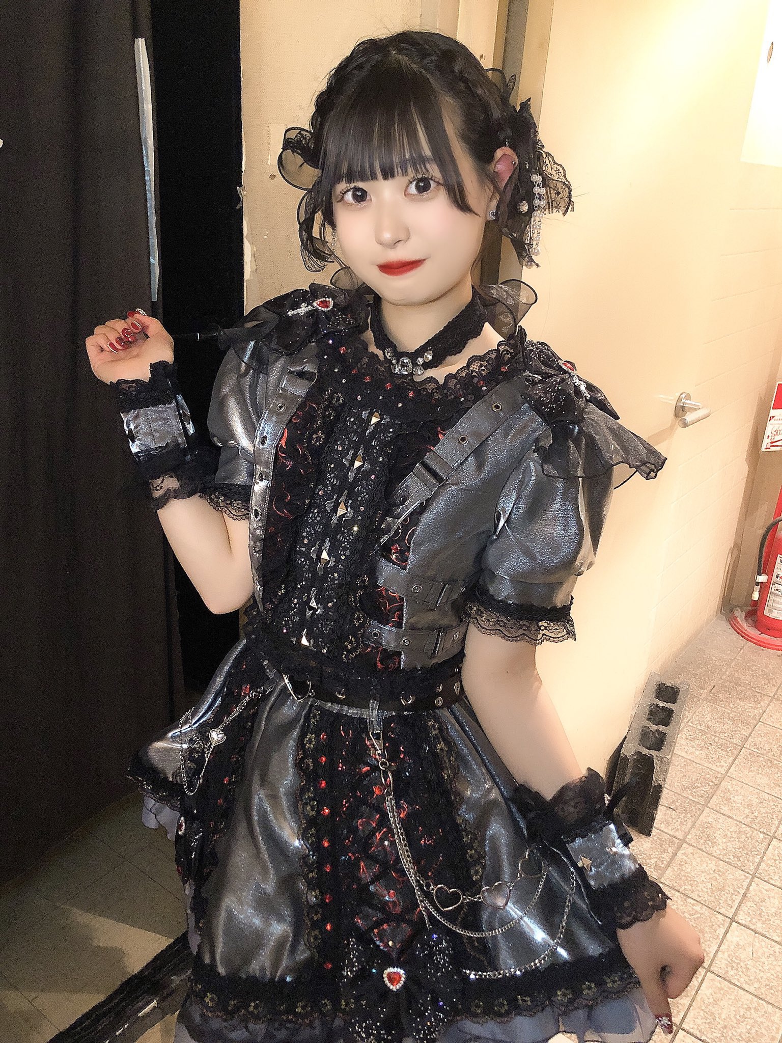 オリジナル アイドル衣装 パープル×黒 編み上げリボン 編み上げ