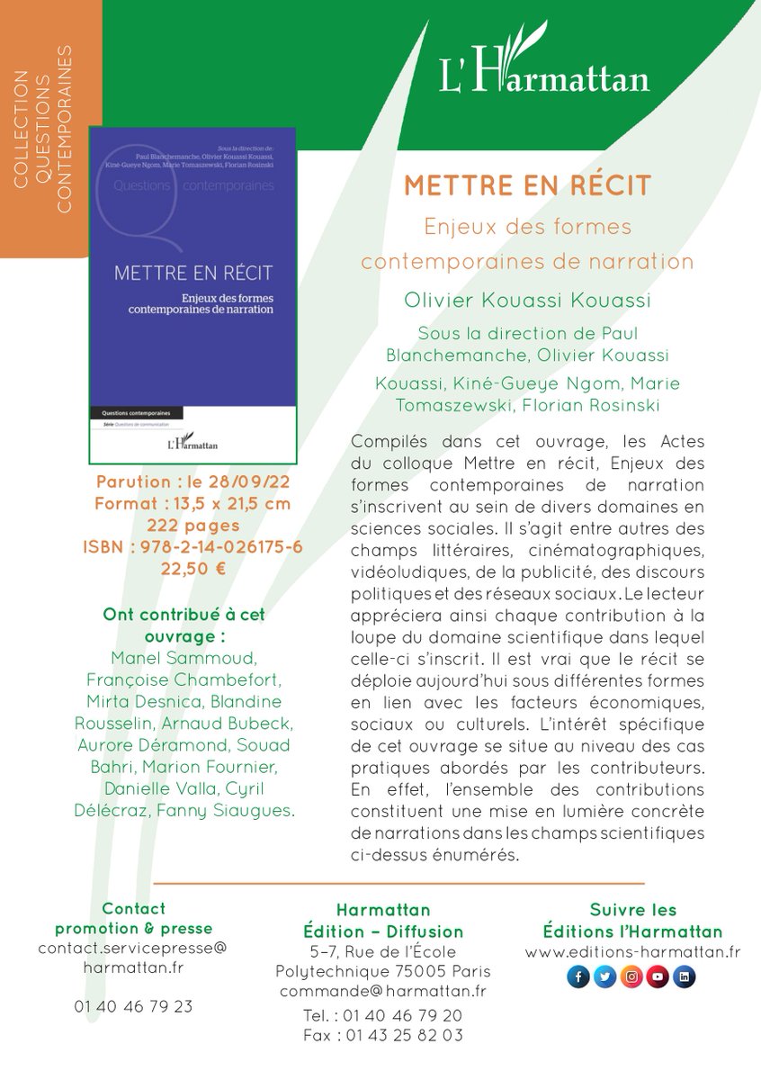 AJC_CREM's tweet photo. 🗞️[#PUBLICATION]
Nous sommes heureux de vous partager la récente publication des Actes du colloque « Mettre en récit. Enjeux des formes contemporaines de narration » de nos collègues du @Crem_UL !

Pour en savoir plus👇
https://t.co/2WG8yWo4Lj https://t.co/NoK8OLcvt7