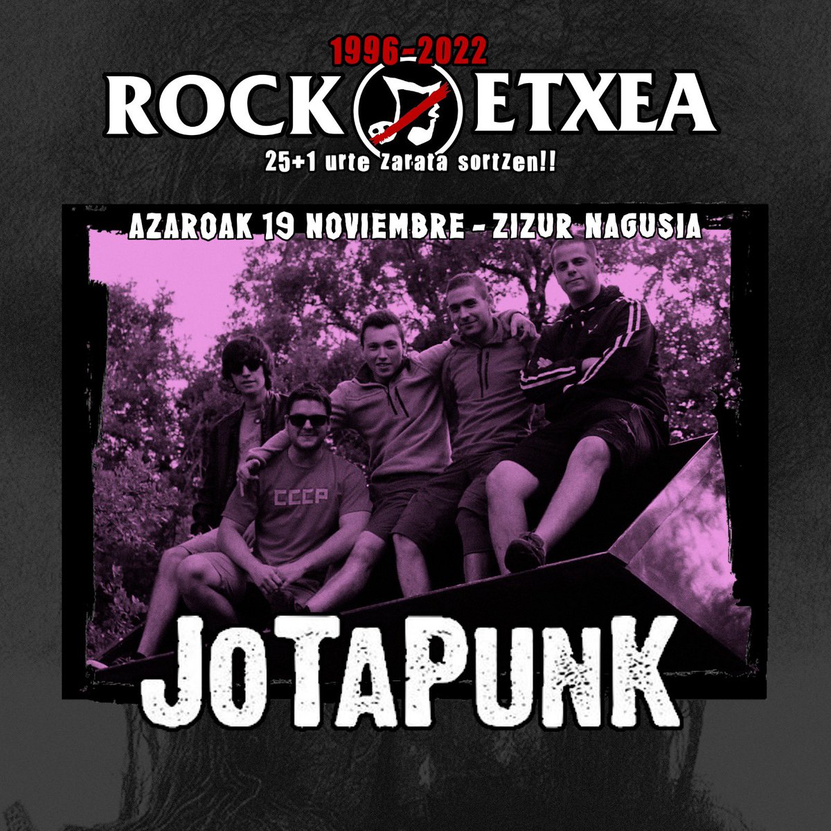 JoTaPunk fué un grupo que nació en Zizur hacia el año 2013. Desde el principio de la banda hasta que dejamos de tocar hacia el 2018 fuimos los mismos componentes, Langarita a los gritos, Pablo y Álvaro a las 5 cuerdas, Martitz al bajo y Goiena aporreando la batería.