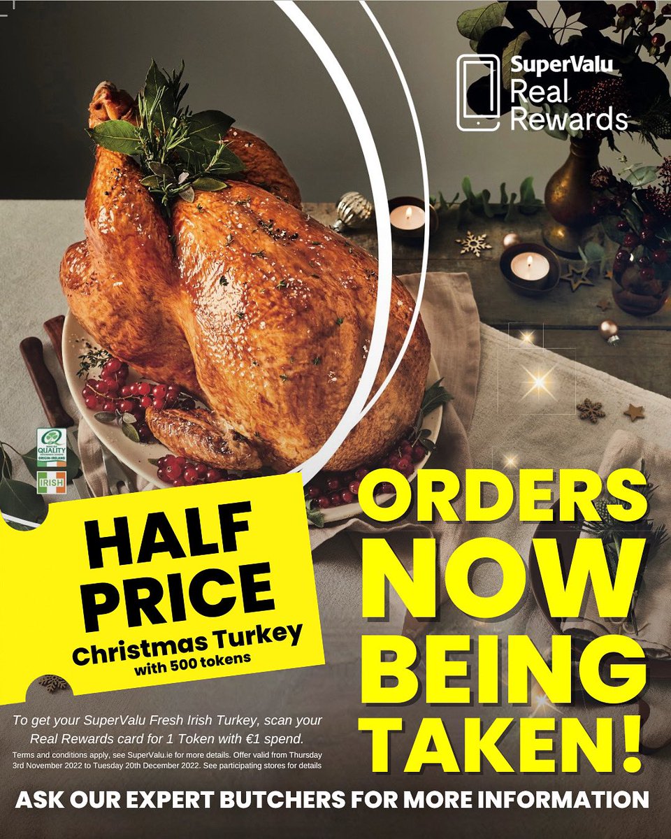 😲 DID SOMEONE SAY HALF PRICE TURKEYS? 😲 DID SOMEONE SAY ORDERS ARE BEING TAKEN NOW? That’s right, Christmas is almost upon us so it’s time to start planning! You can pick up a 1/2 price Turkey in store when you collect 500 TurkeyTokens & you can place your order from TODAY!