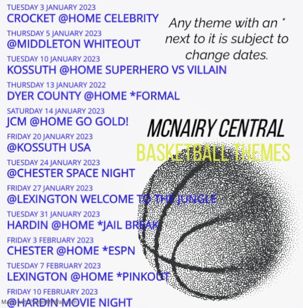 Theme Schedule for 2022-2023 Season