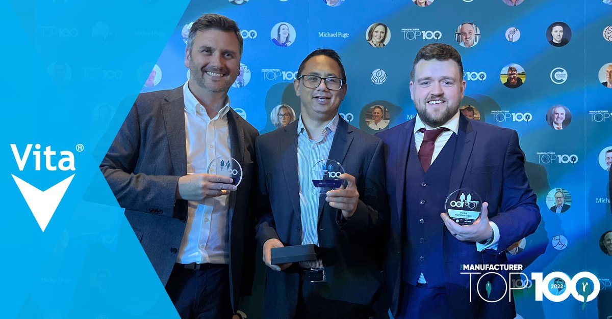 We are thrilled that 3 Vita people have made it into The Manufacturer's Top 100 -  an exclusive, peer-nominated list of the best of the best from within the manufacturing industry. eu1.hubs.ly/H02b1720

#VitaPeople #VitaAwards #ManufacturerTop100