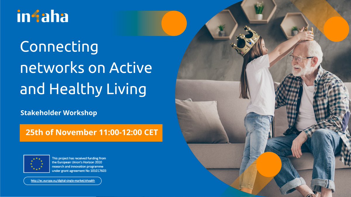 ClusterSaude's tweet image. #CSGCommunity💙💙💙 invites you to take part in the upcoming #IN4AHA workshop to discuss synergies, gaps, and opportunities  in the field of #ActiveAgeing and #HealthyLiving  🚀

📆 November 25th
🕚 11:00 - 12:00 CET

🎟️Register here: innovation4ageing.tehnopol.ee/events/?49405