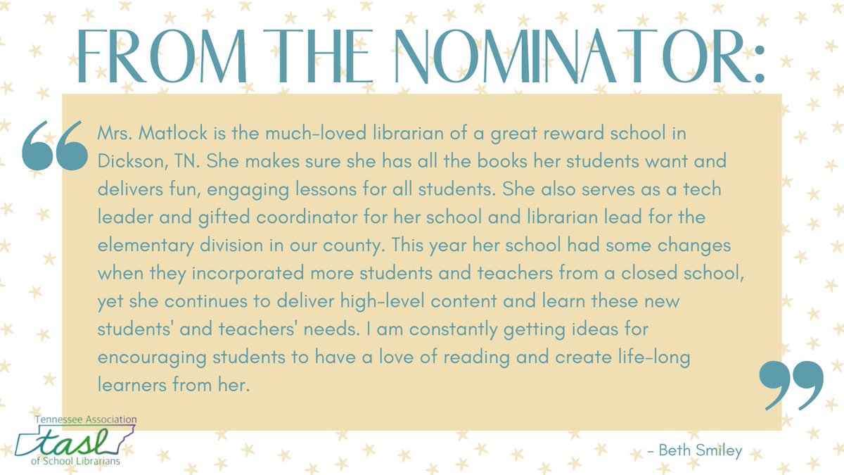 We love to hear all the good that Tennessee's school librarians are doing each and every day. Emily Matlock had TWO people nominate her for #librarianofthemonth <a href="/EmilyMatlock14/">Emily Matlock</a> <a href="/DLWeeks83/">Danny L. Weeks, Ed.D.</a> <a href="/CENT_Tweets/">Centennial Panthers</a>