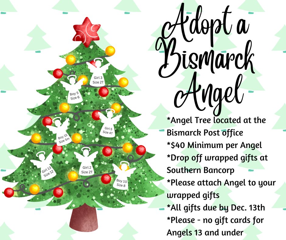 The Angel Tree is up at the Bismarck Post Office and has over a hundred sweet Angels in need of help this Holiday Season❣️🎄🎁