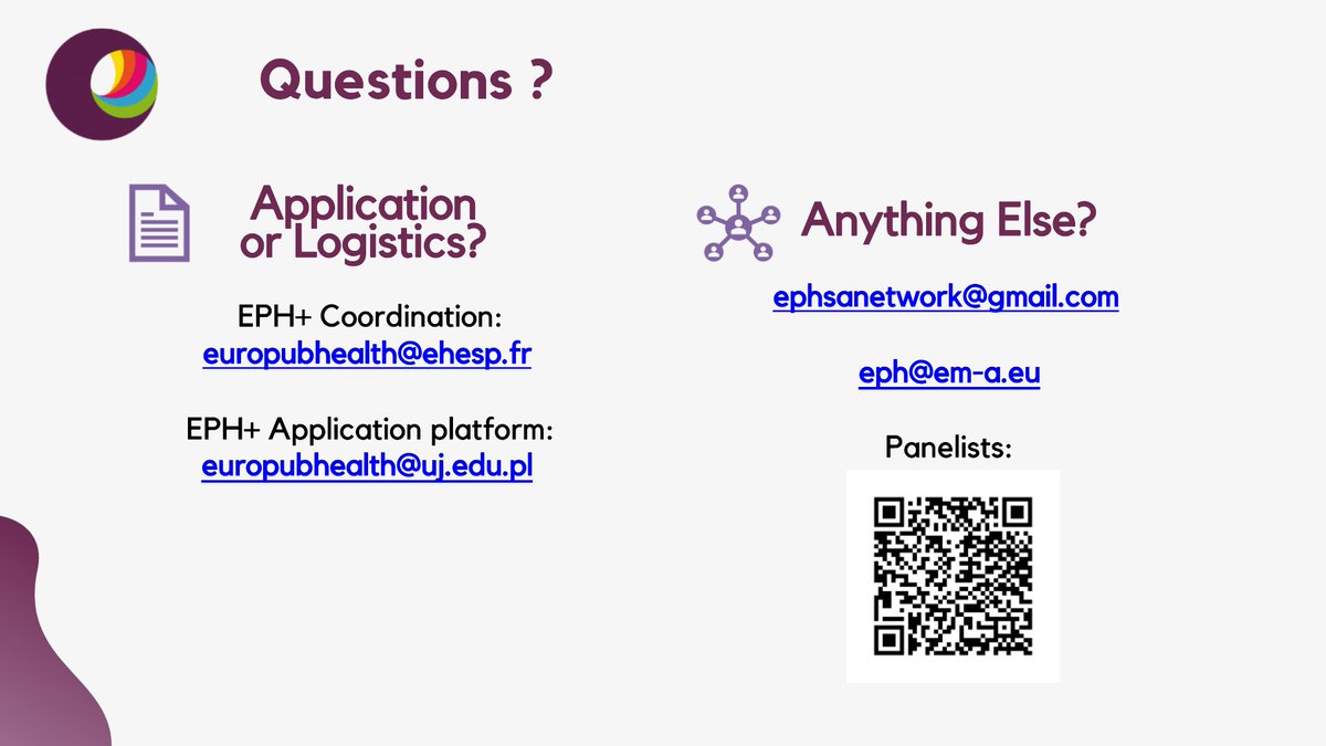 .@EPHSAnetwork thanks the numerous Europubhealth+ applicants who attended the webinar. Here is all information to contact us and @EuroPH coordination and application teams if you still have questions. Please explore europubhealth.org thoroughly before sending a message.