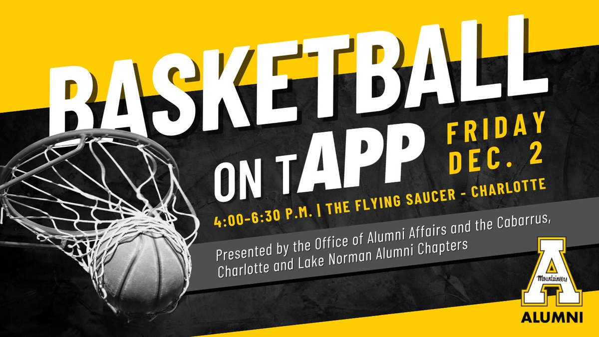 Appalachian Alumni (@appalumni) on Twitter photo App Nation, join us in Charlotte on Friday, Dec. 2 for ๐๐๐ฌ๐ค๐๐ญ๐๐๐ฅ๐ฅ ๐จ๐ง ๐ญ๐๐๐ ๐๐ป Meet up with fellow Mountaineers before we caravan over to Halton Arena to watch <a href="/AppStateMBB/">App State Basketball</a> take on the UNCC 49ers.
Details and registration โคต๏ธ
alumni.appstate.edu/bball-on-tapp App Nation, join us in Charlotte on Friday, Dec. 2 for ๐๐๐ฌ๐ค๐๐ญ๐๐๐ฅ๐ฅ ๐จ๐ง ๐ญ๐๐๐ ๐๐ป Meet up with fellow Mountaineers before we caravan over to Halton Arena to watch <a href="/AppStateMBB/">App State Basketball</a> take on the UNCC 49ers.
Details and registration โคต๏ธ
alumni.appstate.edu/bball-on-tapp