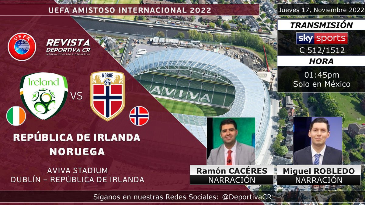 DeportivaCR's tweet photo. ๐ #AmistosoInternacional 2022
๐ฎ๐ช @FAIreland v @nff_info ๐ณ๐ด
๐๏ธ @reymonero @MRobledo_
โฐ01:45pm MEX por @SKYSportsMX C 512/1512
๐ป๐ฑ #BlueToGo (๐ฒ๐ฝ)
๐จ๐ท #FutbolPorSKY #IRENOR #MundialistaCR https://t.co/MQh21rUVvk