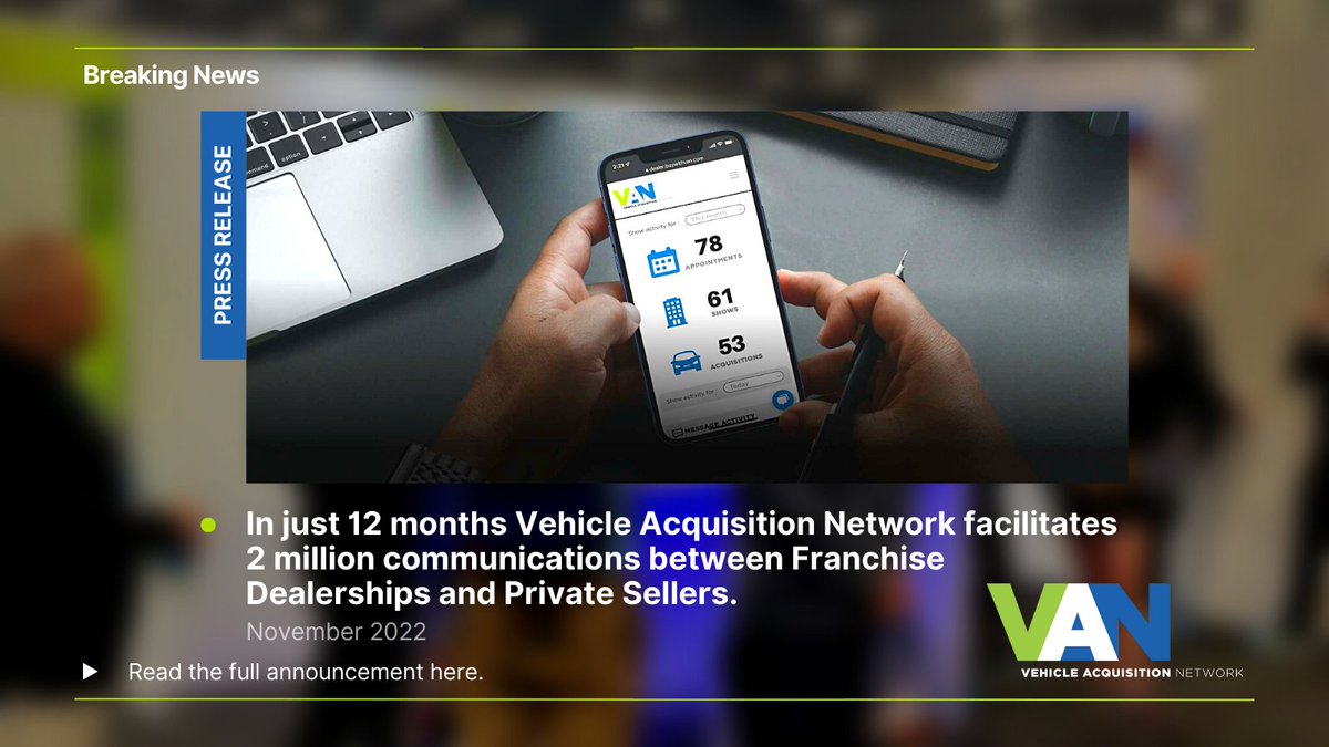 BuyWithVan's tweet photo. The most recent press release has revealed that in just one year, VAN was able to facilitate 2 million communications between private party sellers and dealers looking to acquire vehicles from the street. https://t.co/O7M5U0hJ78

 #getontheVANwagon #streetpurchasestrategies https://t.co/JZ8JYr3Xcm