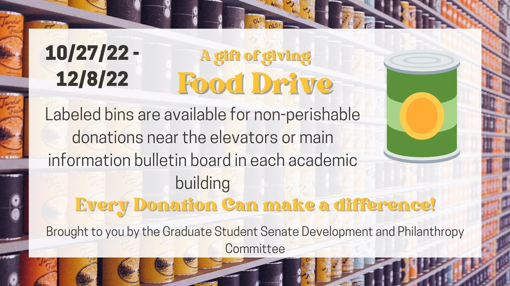 OU_GradSenate's tweet image. Have you seen our bins around campus?? We’re collecting food for the @OUFoodPantry, which helps facilitate access to food and resources for @uofoklahoma students, staff, and faculty! Consider giving today!