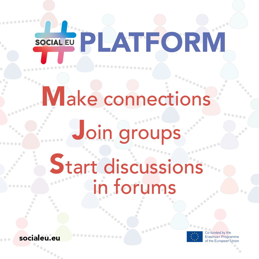 🚀Do you know the #SocialEuPlatform?🚀
📝Start registering👉bit.ly/socialeu_regis…
🇪🇺Make connections with #EuProject workers
👥Join different Groups to find information about #SocialMediaUpdates, #SocialEuAward &amp; #EuProjects
💬Start Discussions in Forums
#SocialEu #ErasmusPlus
