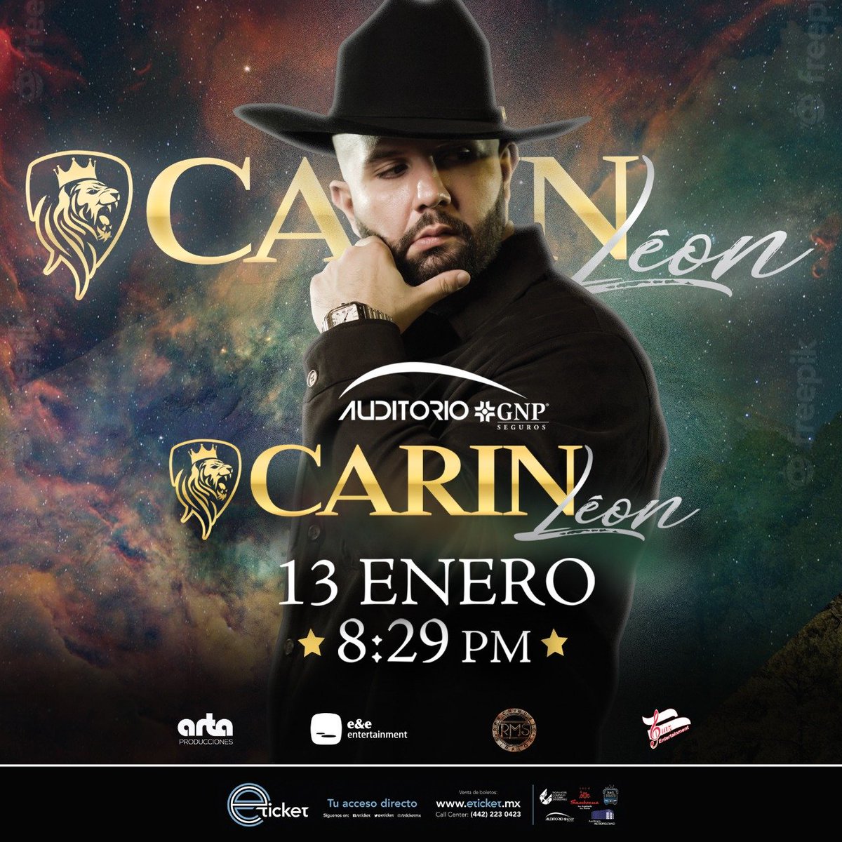 💥Ahora si #Puebla sabrá cómo ruge el León💥
🤠 Carin Leon  en concierto 💥🎶🤠 ¡No te lo puedes perder!
🎟️B O L E T O S   Y A  A   L A  V E N T A🎟️
eticket.mx y taquillas del auditorio
🗓13/01/2023 | 📍 Auditorio GNP Seguros  |⏰8:29pm
.
#CarinLeonEnPuebla