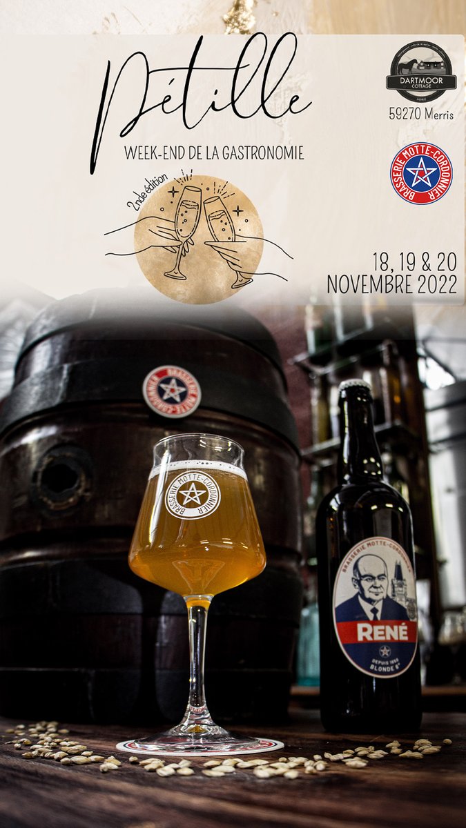 [Week-end de la gastronomie] 🍻🙌
Nous serons présents à la 2ème édition du week-end de la gastronomie au Dartmoor Cottage.
Vous y retrouverez notamment René et notre Bière de Famille en pression ! 🍺😄
Pour en savoir plus 👉facebook.com/events/1769768…
