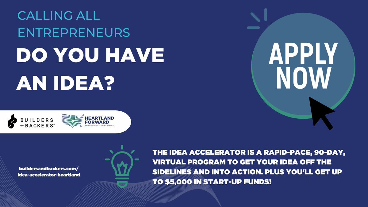 Heartland Forward (@heartlandfwd) on Twitter photo 🎉🗒️We will be celebrating the first day of 2023 with over 400 Builders through the <a href="/buildersbackers/">Builders + Backers</a> #IdeaAccelerator! Apply now to be a part of it
buildersandbackers.com/idea-accelerat… 🎉🗒️We will be celebrating the first day of 2023 with over 400 Builders through the <a href="/buildersbackers/">Builders + Backers</a> #IdeaAccelerator! Apply now to be a part of it
buildersandbackers.com/idea-accelerat…