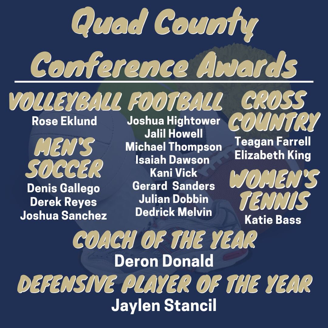 Congratulations to all of our Fall athletes that were honored on the all conference teams for the Quad County Conference. Also, shout out to Coach Deron Donald on being named 🏈 Coach of the Year and Jaylen Stancil being named 🏈 Defenive Player of the Year. #ssstrong