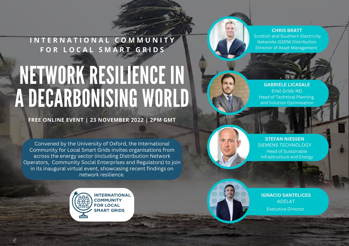 📢Announcing our speakers from across &amp; beyond the Partnership for our #NetworkResilience event on 23rd November at 2pm GMT!
➡️Chris Bratt,<a href="/SSEN_FN/">SSEN Innovation</a> 
➡️Gabriele Licasale,<a href="/EnelGroup/">Enel Group</a> <a href="/EnelFoundation/">Enel Foundation</a> 
➡️Stefan Niessen,<a href="/Siemens/">Siemens</a> 
➡️Ignacio Santelices,#ADELAT
Read on for more details⬇️