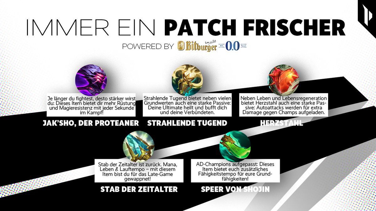 Die Techniker Prime League (@primeleague) on Twitter photo Werbung
Die Preseason ist gestartet! 🔥 Wir konzentrieren uns in den <a href="/bitburger00/">bitburger00</a> Patch Highlights diesmal auf die Items: Altbekannte Gegenstände und ganz neue Game-Changer machen die Kluft unsicher! 🚀 Werbung
Die Preseason ist gestartet! 🔥 Wir konzentrieren uns in den <a href="/bitburger00/">bitburger00</a> Patch Highlights diesmal auf die Items: Altbekannte Gegenstände und ganz neue Game-Changer machen die Kluft unsicher! 🚀
