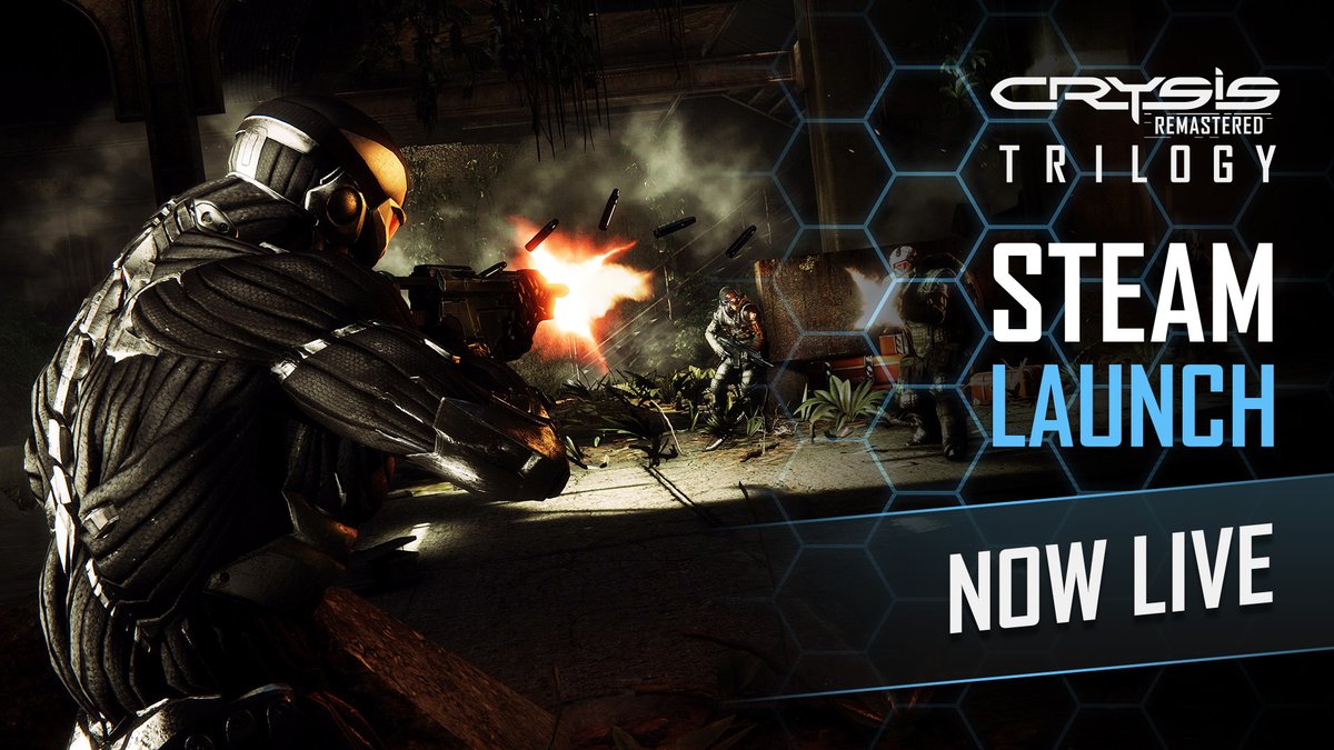 Today we celebrate the release of #CrysisRemasteredTrilogy on Steam!

Join us as we play #Crysis2Remastered and #Crysis3Remastered on Twitch, and get a chance to win Crysis 2 &amp; 3 Remastered keys! 
 
Join here - twitch.tv/crytek