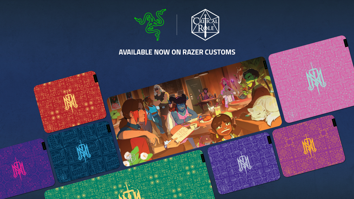 Razer's tweet image. To celebrate The Mighty Nein’s reunion, we’ve teamed up with @CriticalRole to create a Razer Customs collection inspired by Wildemount’s not-so-finest. Available for the Razer Orochi V2 and Gigantus V2, take your pick from designs you can’t say ‘nein’ to: rzr.to/mighty-nein