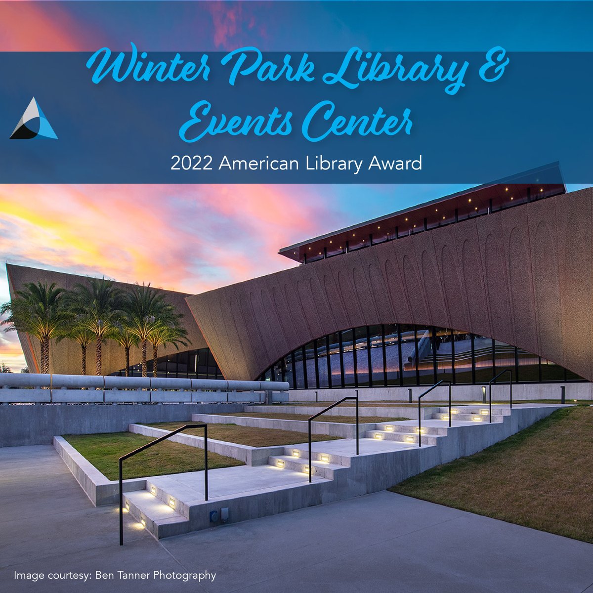 TLC_Engineering's tweet image. The Winter Park Library, Events Center and Tiedtke Amphitheater was awarded the 2022 American Architecture Award in the Library category. We collaborated with the design team to make the facility a destination for cultural, educational, and community events. #ThinkListenCreate