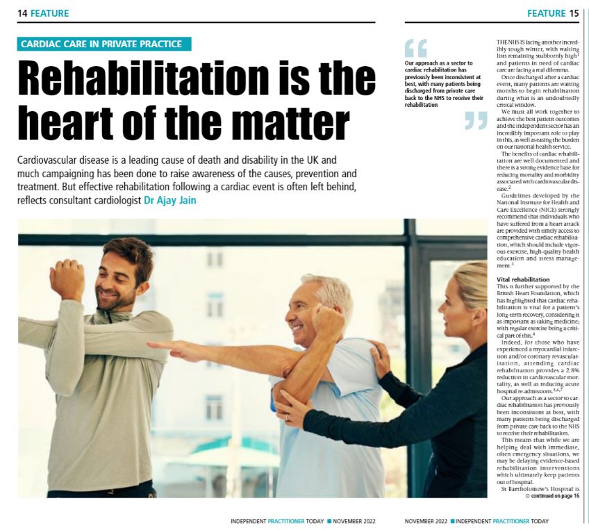 After cardiac events, timely access to rehabilitation is vital to recovery. We’re proud to have launched the independent sector’s first #CardiacRehab programme, giving patients access to leading specialists to improve both physical and mental #health: 
independent-practitioner-today.co.uk/2022/11/rehabi…