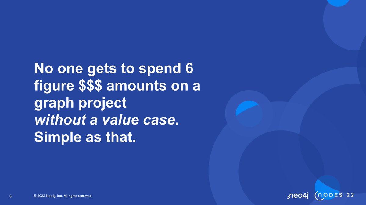 neo4j's tweet photo. All #graph projects need a #valuecase. No one gets to spend 6 figures without it - says @rvanbruggen at the Beginner stage of #NODES2022
https://t.co/EuoIcVXN0y https://t.co/HgylDoGHXj