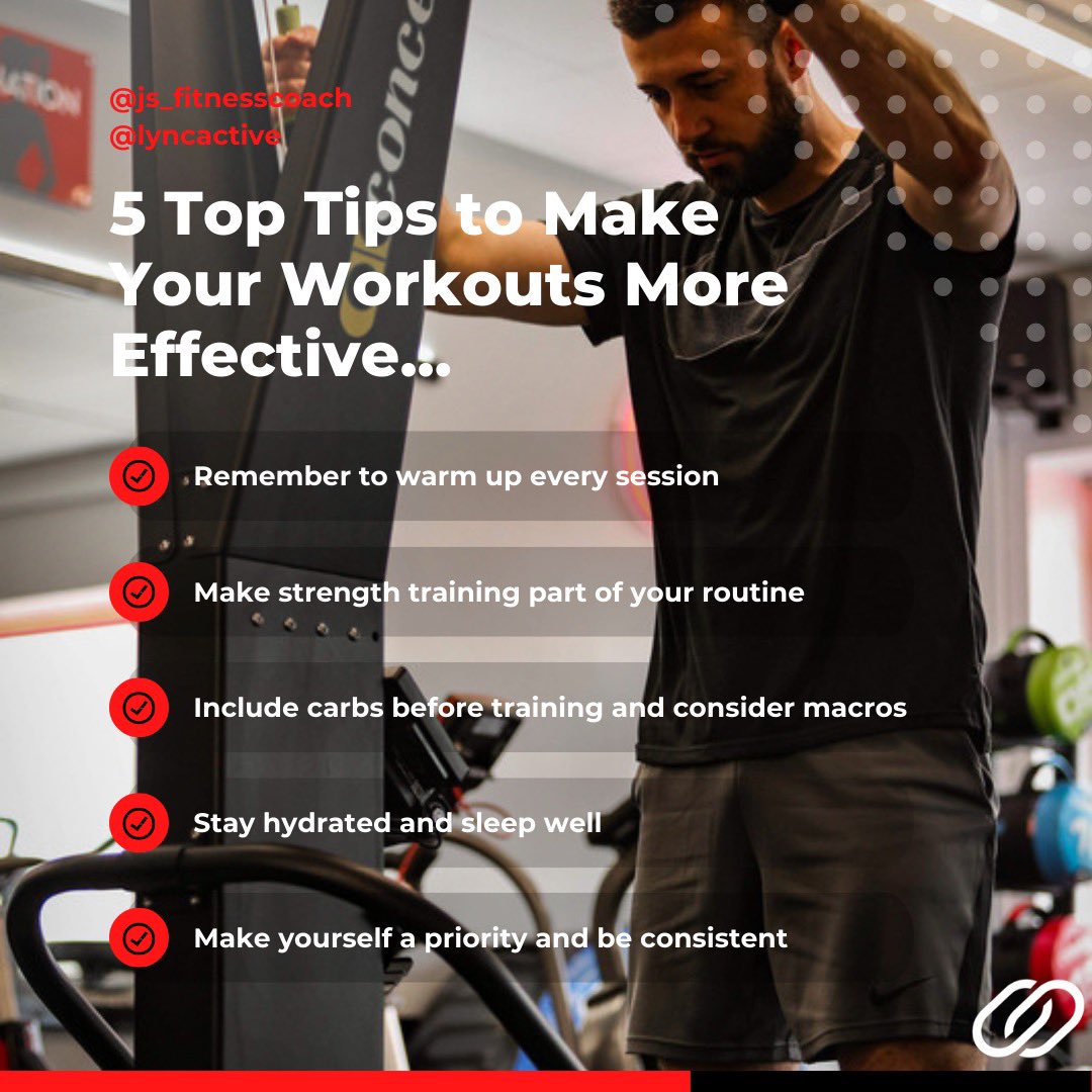 lync_active's tweet image. Some 𝗧𝗼𝗽 𝗧𝗶𝗽𝘀 to help you feel good during those workouts 💪🏼⬇️⚫️🔴
#gym #fitness #lyncactive #toptips