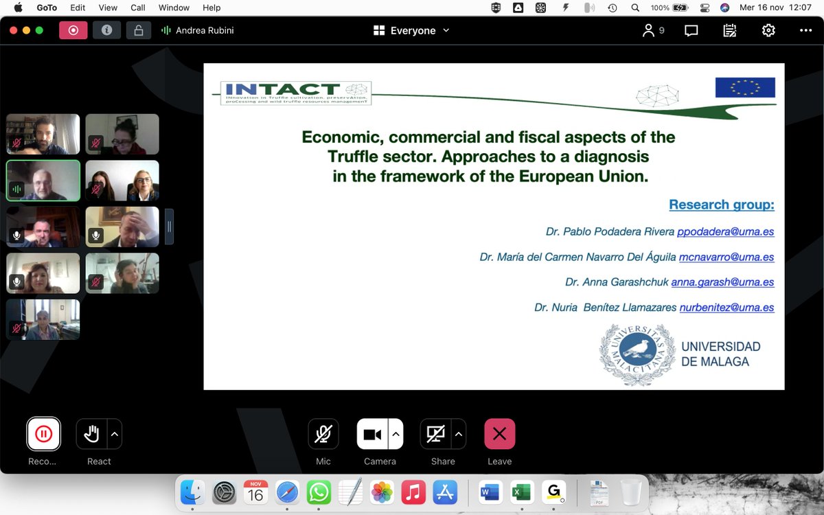 IntactProgetto's tweet image. On the 16th of November the INTACT consortium organized the II INTACT workshop on Economic, commercial and fiscal aspects of the Truffle sector with an interesting debate among the participants. @CNRsocial_ @UniperugiaNews @InfoUMA