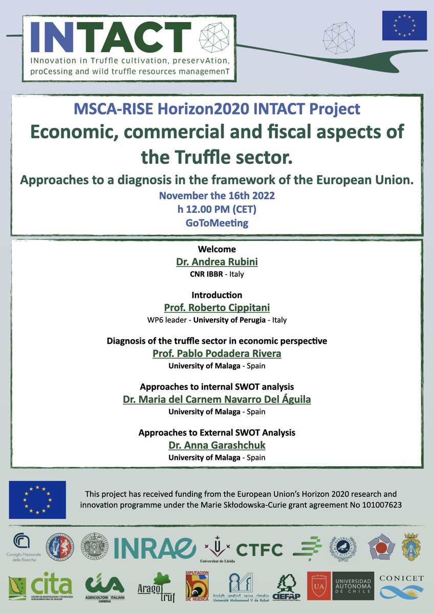 IntactProgetto's tweet image. On the 16th of November the INTACT consortium organized the II INTACT workshop on Economic, commercial and fiscal aspects of the Truffle sector with an interesting debate among the participants. @CNRsocial_ @UniperugiaNews @InfoUMA