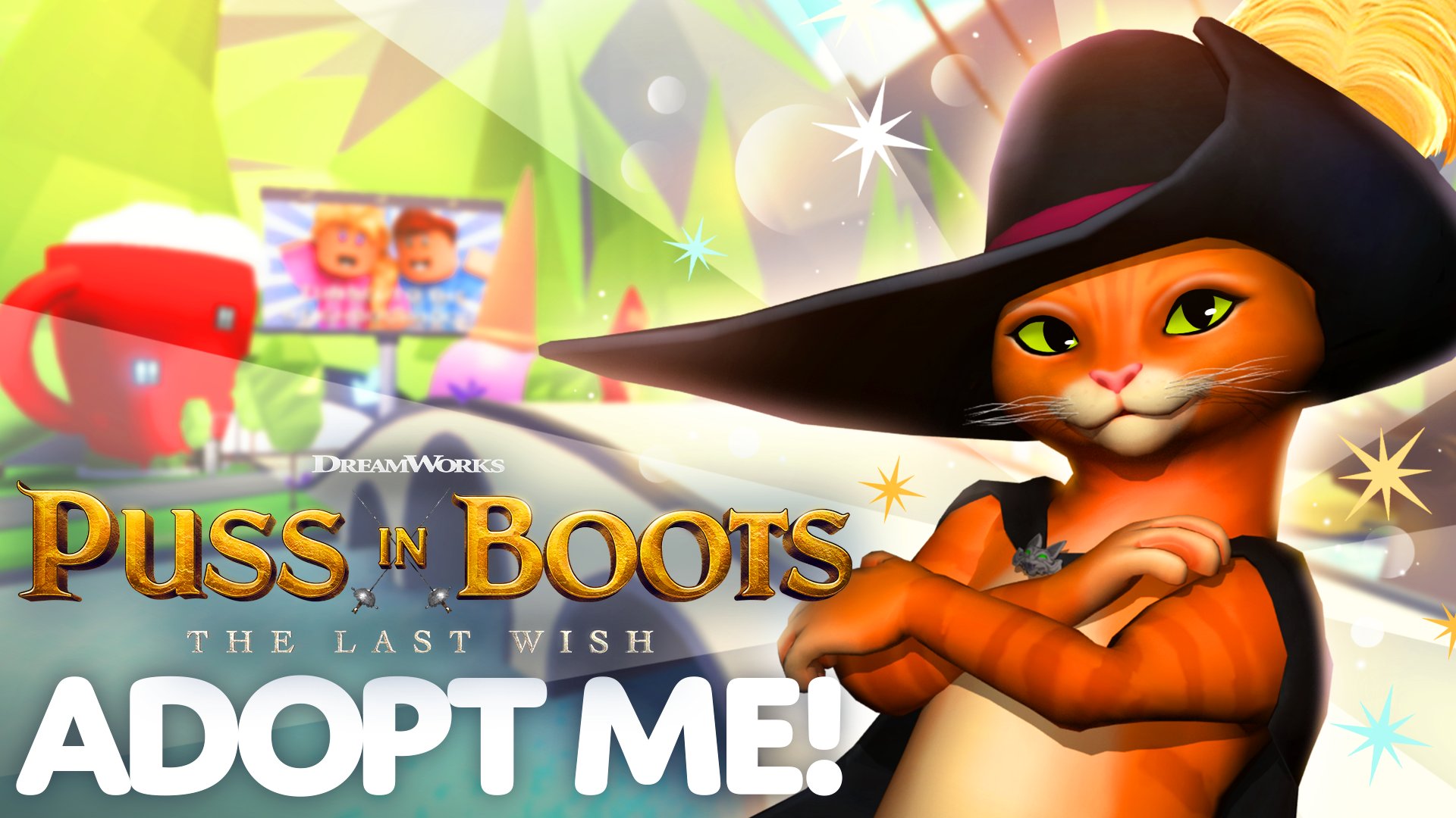 Adopt Me! on X: 😺 Adopt Me x Puss in Boots 😺 👢 Adventure with  #PussInBoots to adopt a cat! ⚔️ Dress your pets in Puss in Boots' gear! ⭐️  Temporary Wishing