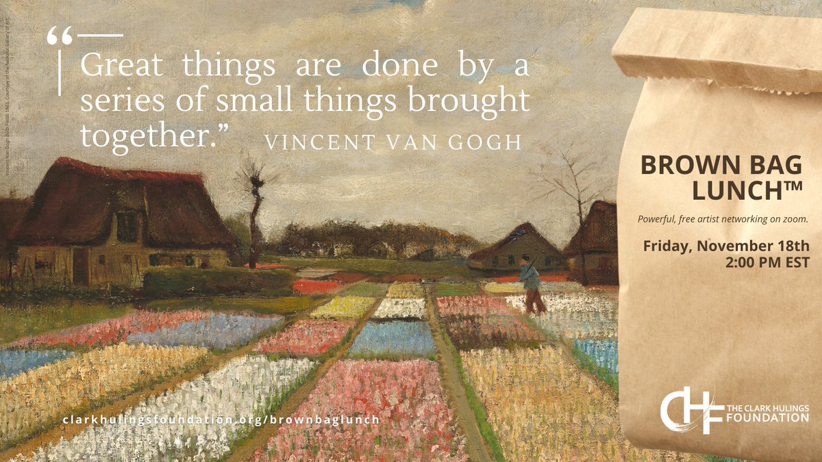 Join us for powerful, free #artist #networking on zoom. Cohosted by Stede Barber &amp; Jonathan Keeton. clarkhulingsfoundation.org/brownbaglunch