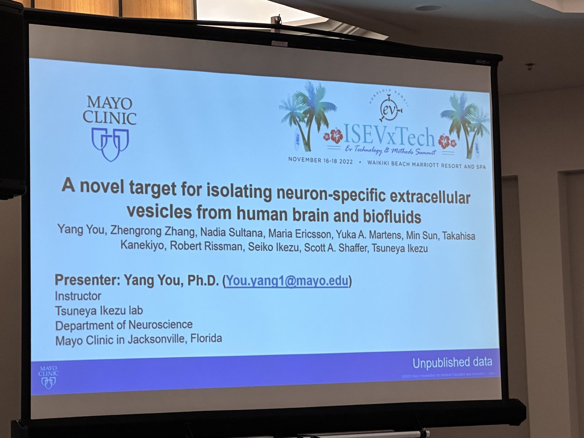 KennethWWitwer's tweet photo. Yang You @tartus19 reports a novel target for #separation of #NeuronalEVs at #ISEVxTECH. He reminds us that #L1CAM, the most used neuronal marker, is widely expressed and thus may not be neuron-specific. #ExtracellarVesicles @TsuneyaIkezu @MayoClinic @IsevComms https://t.co/ZIl71XIVux