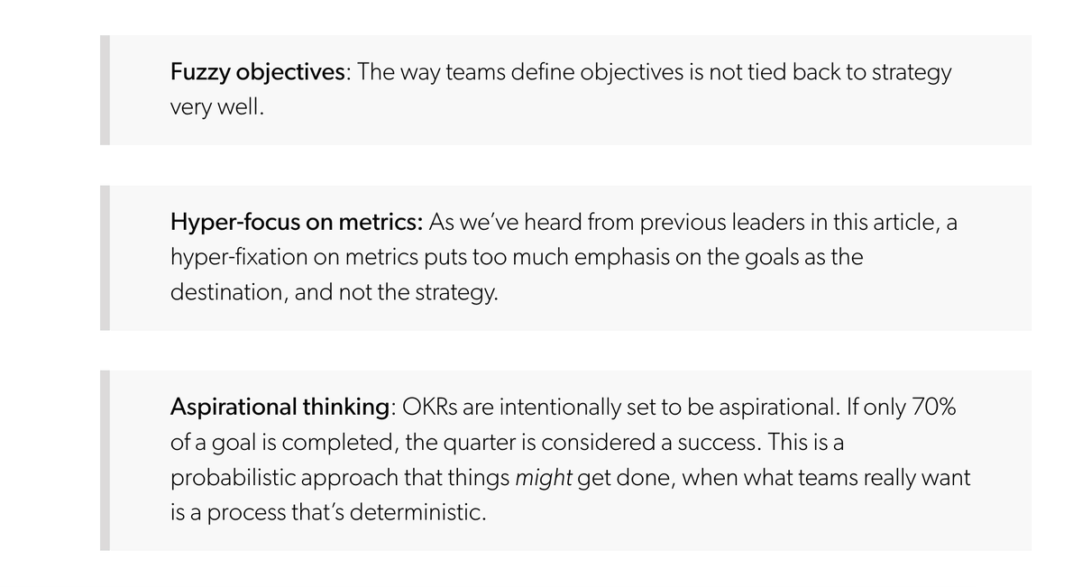 First Round (@firstround) on Twitter photo Sick of OKRs? You arenāt the only one.
Former @tinder CPO <a href="/ravi_mehta/">Ravi Mehta</a> outlines his biggest gripe with OKRs and offers his alternative planning framework (NCTs) in our latest on the Review ā¬ļø
review.firstround.com/annual-plannin⦠Sick of OKRs? You arenāt the only one.
Former @tinder CPO <a href="/ravi_mehta/">Ravi Mehta</a> outlines his biggest gripe with OKRs and offers his alternative planning framework (NCTs) in our latest on the Review ā¬ļø
review.firstround.com/annual-planninā¦