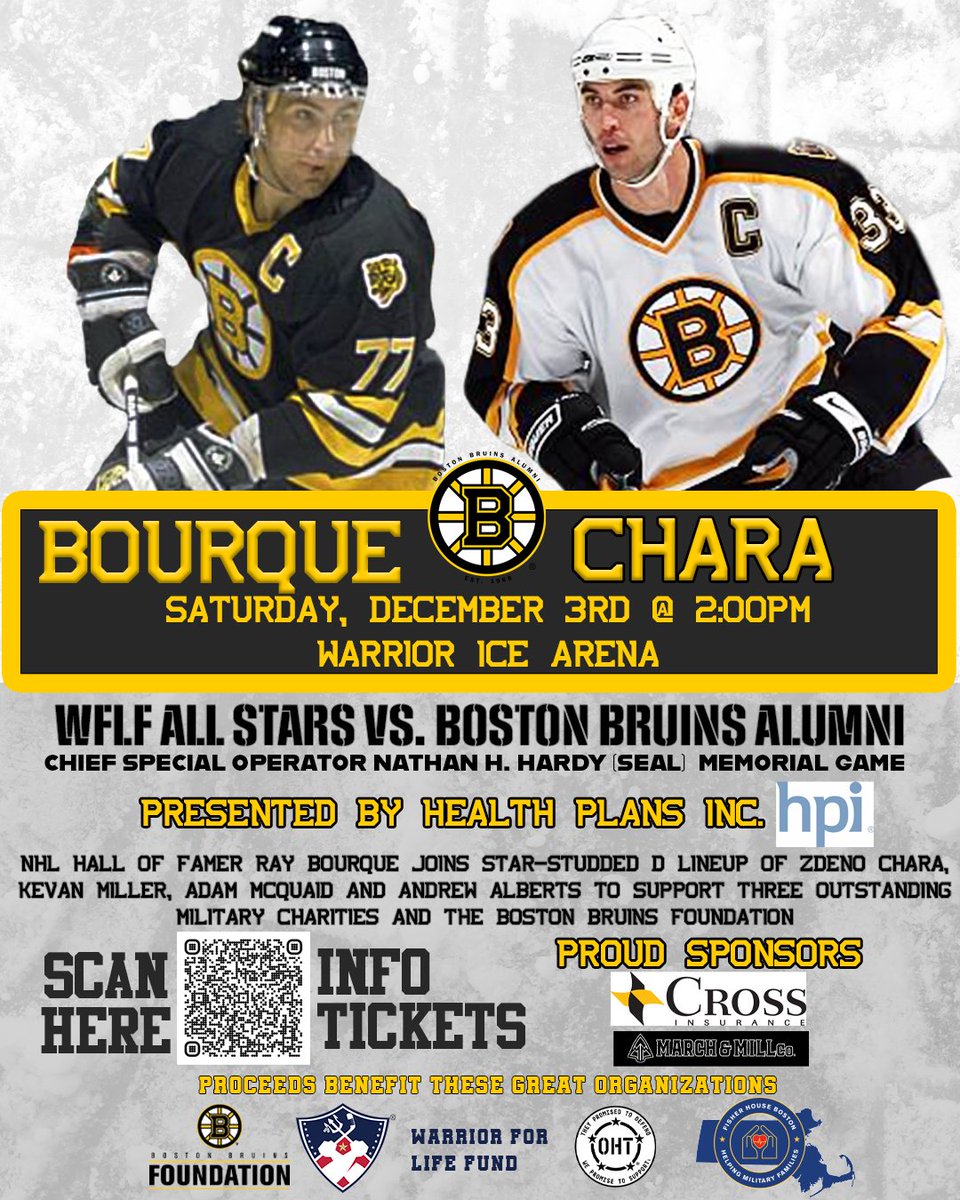 NHL Hall of Famer Ray Bourque joins star-studded defensive lineup of Zdeno Chara, Kevan Miller, Adam McQuaid and Andrew Alberts to support three outstanding military charities and the Boston Bruins Foundation.

 #NHL #NHLBruins #nhlhockey #nhlallstar #nhlhalloffame #boston