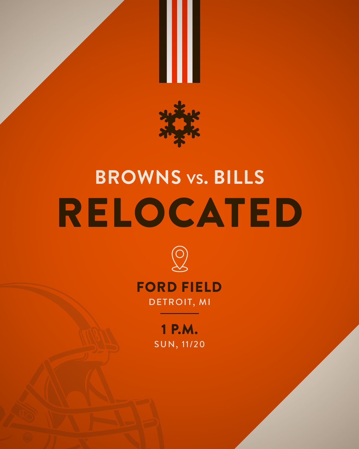 Cleveland Browns on Twitter: 'Due to public safety concerns surrounding the  ongoing weather emergency in the Buffalo area this weekend, our game has  been relocated to Ford Field in Detroit. Sunday's kickoff