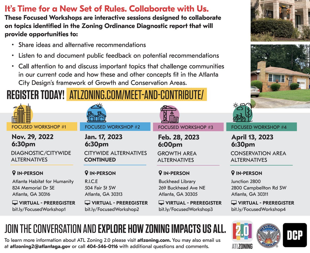 .<a href="/ATLPlanning/">ATL City Planning</a> is hosting a series of meetings for the Zoning 2.0 initiative, a multi-year process to rewrite our existing 40-year-old zoning so that it better serves Atlanta's present &amp; future needs. 

Meeting info, documents, videos, &amp; registration:
atlzoning.com/meet-and-contr…