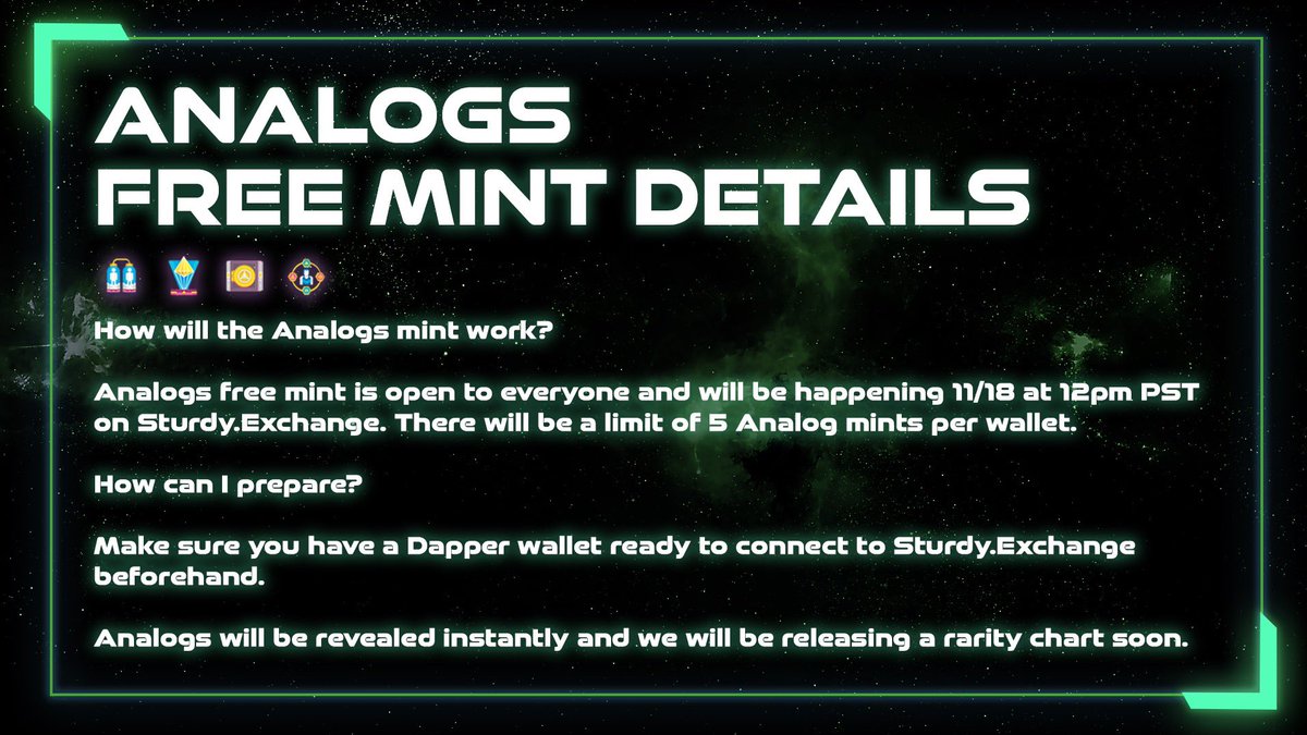 Free mint tomorrow on Sturdy.Exchange

Good luck and see you soon Analogs 🌟