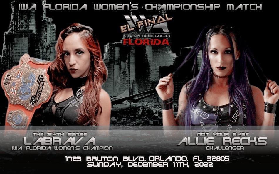 IWAFlorida's tweet photo. En cierre de temporada “Final” lucha femenina confirmada parte de @officialconinc @labravaofficial se enfrentará a @AllieRecks la primera defensa de nuestra campeona.

#womenprowrestling #LuchaLibre #Orlando #Florida #wrestling #Colombia @powrestlingllc https://t.co/jhLXxTm4fJ