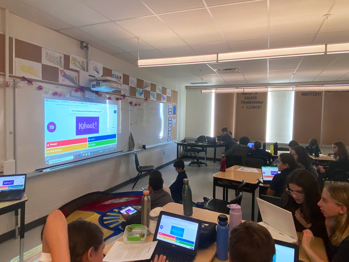 Miss_FergusonH's tweet photo. We studied for our upcoming social studies quiz by playing a game of Kahoot. Engaging our minds in a fun way! @StGregoryHCDSB https://t.co/yC12XsUSIK