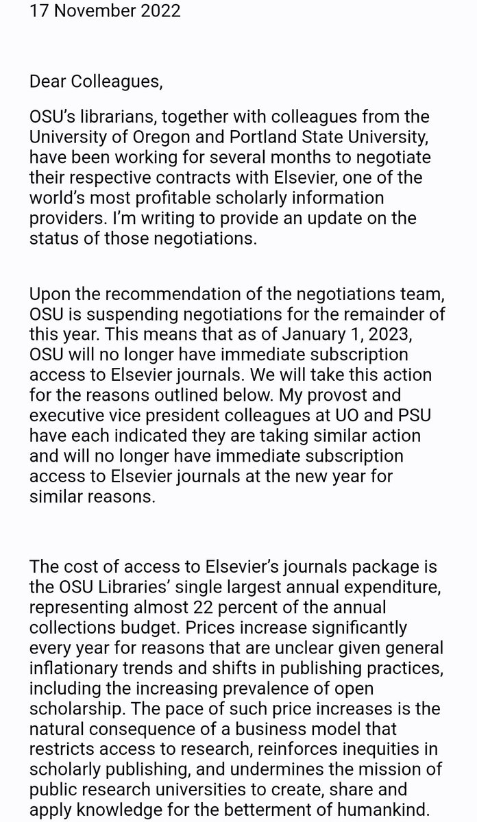 Wow. <a href="/OregonState/">Oregon State University</a> and other Oregon unis will no longer have access to Elsevier journals starting January 1st! Maybe other universities will follow?