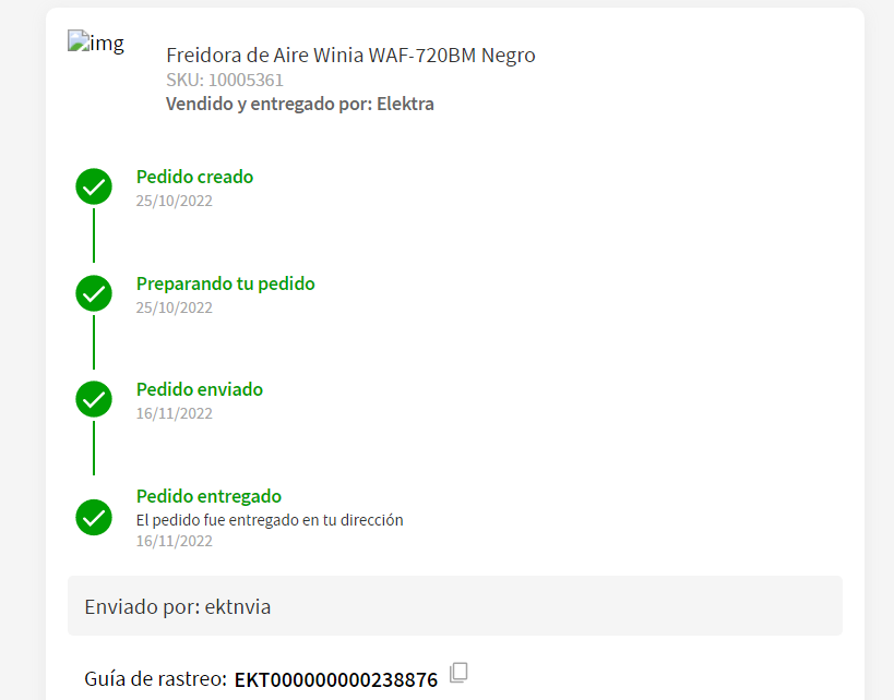 rflorsree's tweet photo. @ElektraAyuda @RicardoBSalinas 
Que asco de empresa , marcan entregado cuando nunca recibi el producto.
Comprado el 25 de octubre , mandan notificacion de que ha sido enviado el dia 16 de noviembre casi un mes , y 5 minutos despues de la notificacion de envio marcan entregado. https://t.co/NXHNQHBaQV