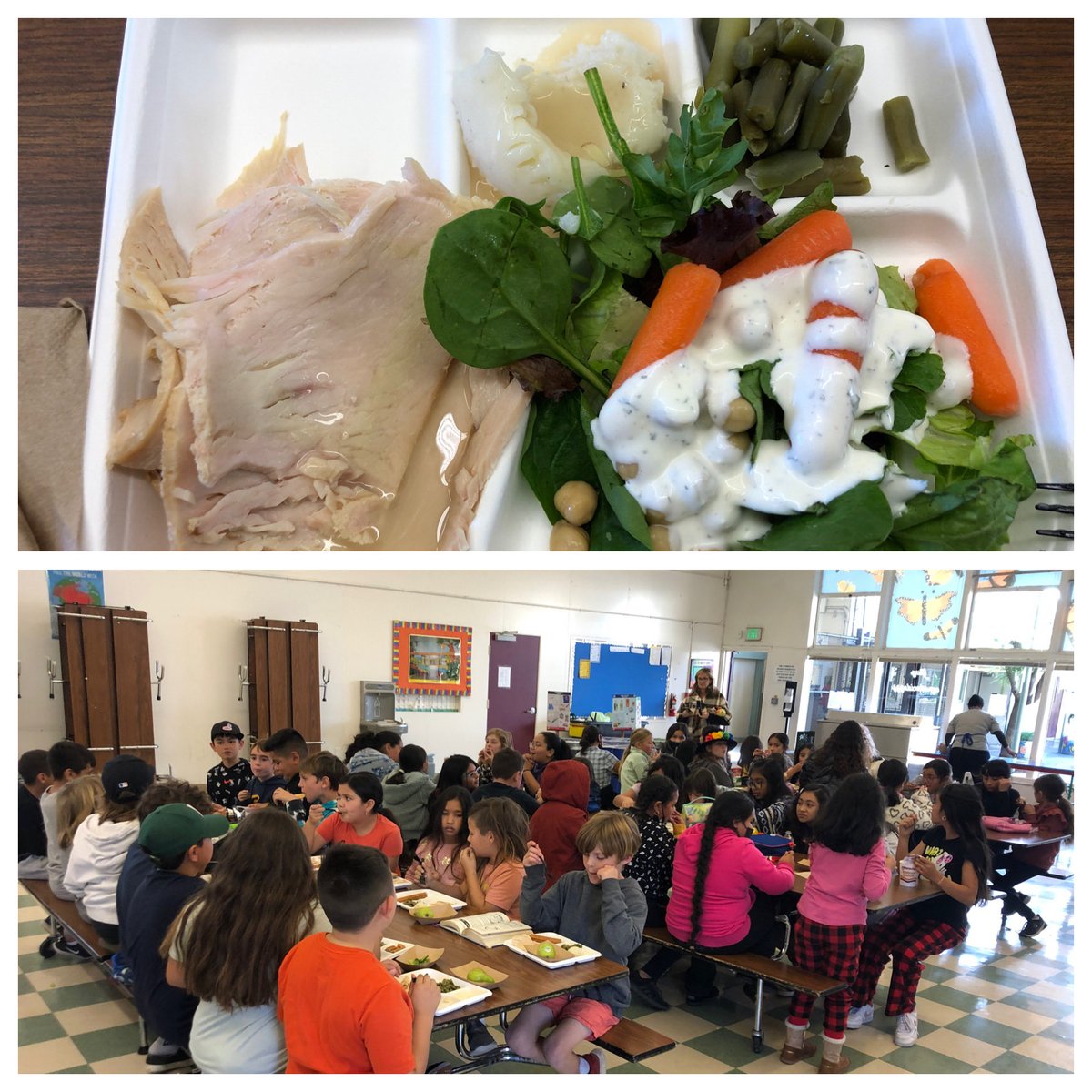 Students and staff at Pueblo Vista ES enjoying a healthy and nutritious Thanksgiving meal cooked, prepared and served by the fantastic ⁦<a href="/NVUSD_NOSH/">NVUSD Food Services</a>⁩ employees.  Almost 10,000 meals were served ⁦<a href="/NVUSD/">Napa Valley Unified</a>⁩ schools today. ⁦<a href="/NapaCOE/">Napa COE</a>⁩ ⁦<a href="/NapaRegister/">Napa Valley Register</a>⁩