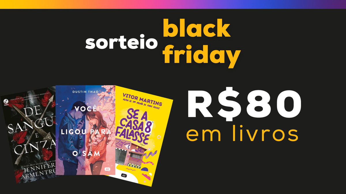 tdcomdesconto's tweet photo. 🔥 SORTEIO 

o vencedor vai ganhar R$80 em livros!

✨ pra participar: 
- seguir @livrosedesconto
- dar RT nesse tweet (sem citar!)
- dar RT no tweet fixado

o resultado vai sair dia 23/11.
🍀 que a sorte esteja sempre a seu favor! https://t.co/EfWxDNd3U0